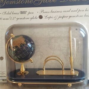 Gold Gemstone Globe Desk Set. Solid Brass Cross Pen